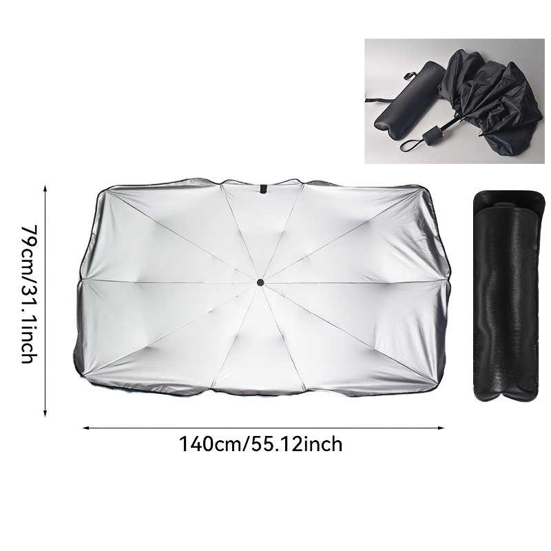 Image of High-quality Titanium Silvery Car Sunshade Umbrella. Portable, Foldable Design For . Simple Installation, Blocks Sunlight To Keep Car Cool. Fits Most Models, Ideal For Weather.
