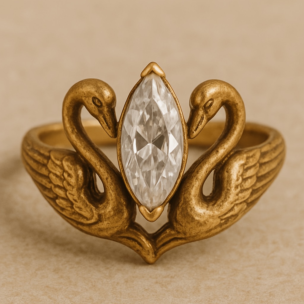 Women's Retro Double Swan Carved Design Ring, Romantic Style