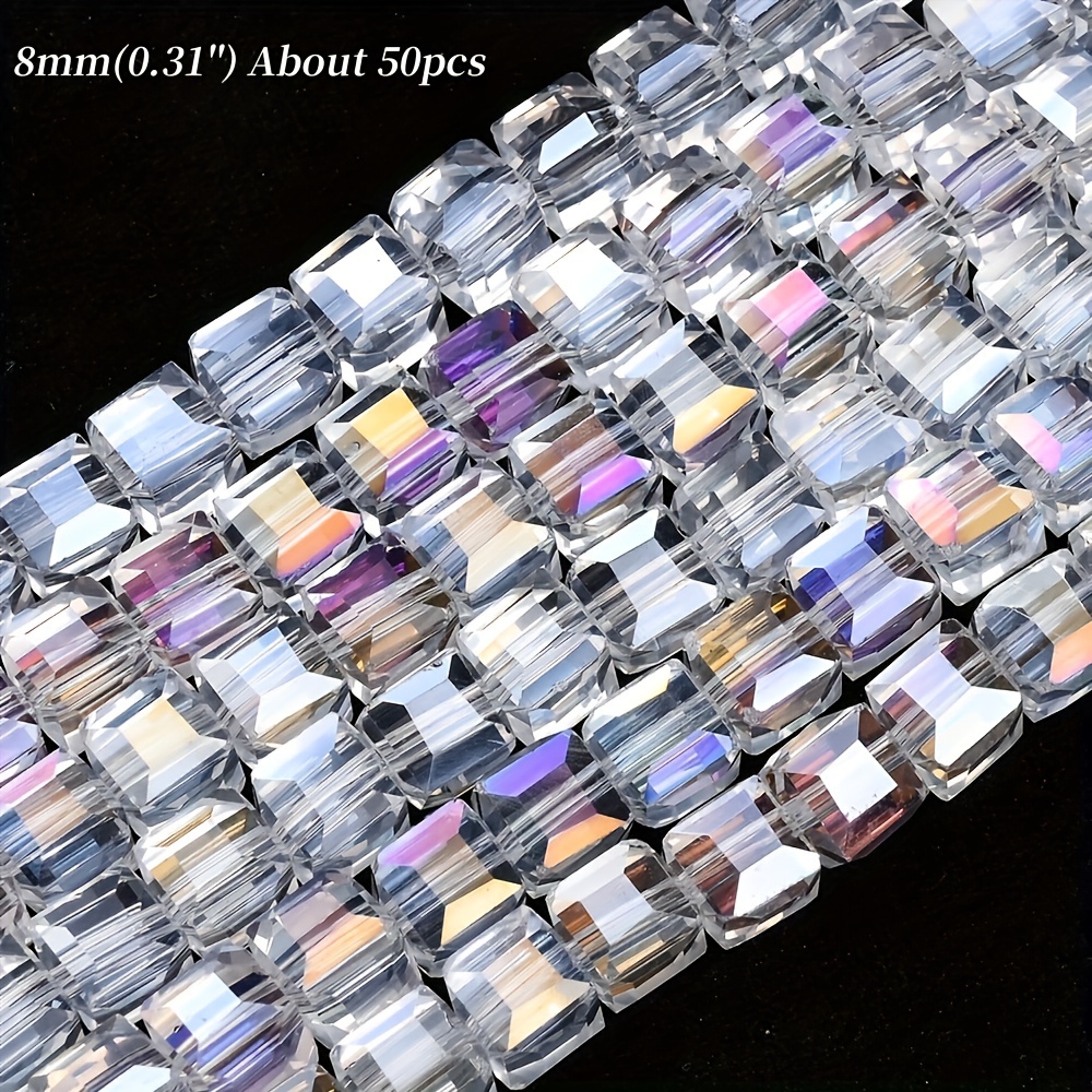 Image of 4/6/8mm Sparkling Drilled Square Clear Ab Color Glass Beads For Jewelry Making Making Earrings Necklace Needlework Additions