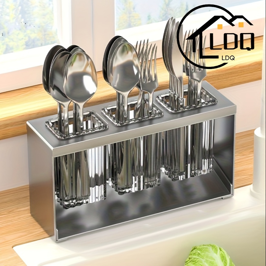 

1pc Premium Carbon Steel Kitchen Drain Rack - Effortless Drainage, Storage Box & Chopstick Holder - , Space-saving Organizer For Knives, Forks & Spoons - Restaurant-grade Tableware