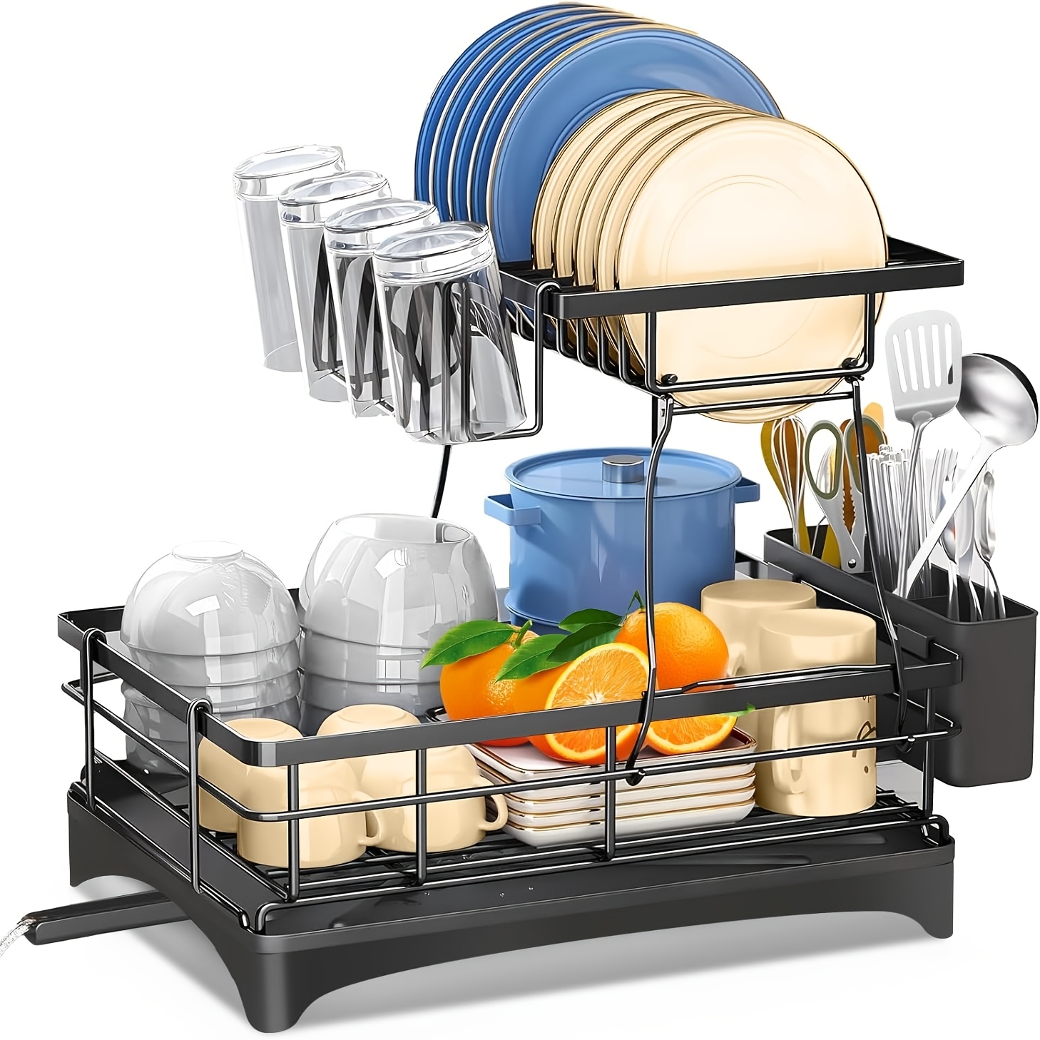 Image of Double-layer Bowl And Plate Rack, Draining Rack, Detachable Large-capacity Tableware Draining Rack Storage Rack, , Suitable For Kitchen Countertops