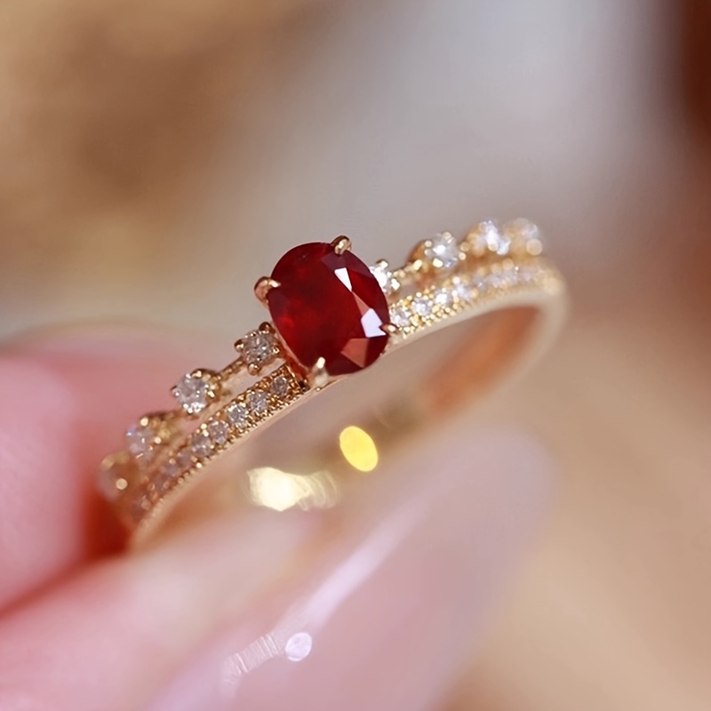 TEMU A Fashionable, Light, Luxurious, And Versatile Copper Ring [2g], Inlaid With Synthetic Cubic Zirconia Stone Finger Ring, Suitable For Parties,