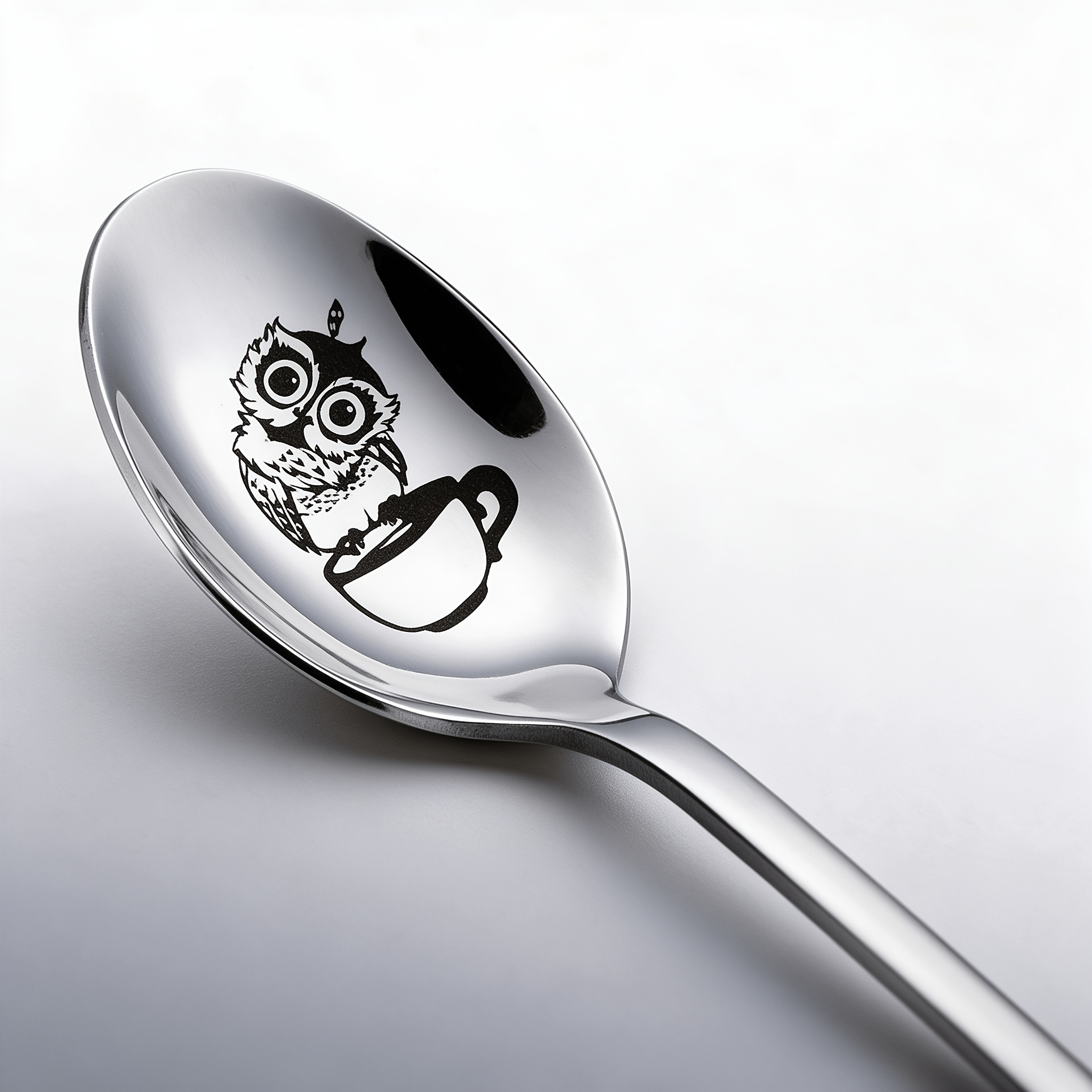 TEMU 1pc Owl Coffee Cup Engraved Stainless Steel Spoon, Cute Animal Pattern Metal Stirring Spoon, Novelty Tableware Gift For Birthday Holiday Present