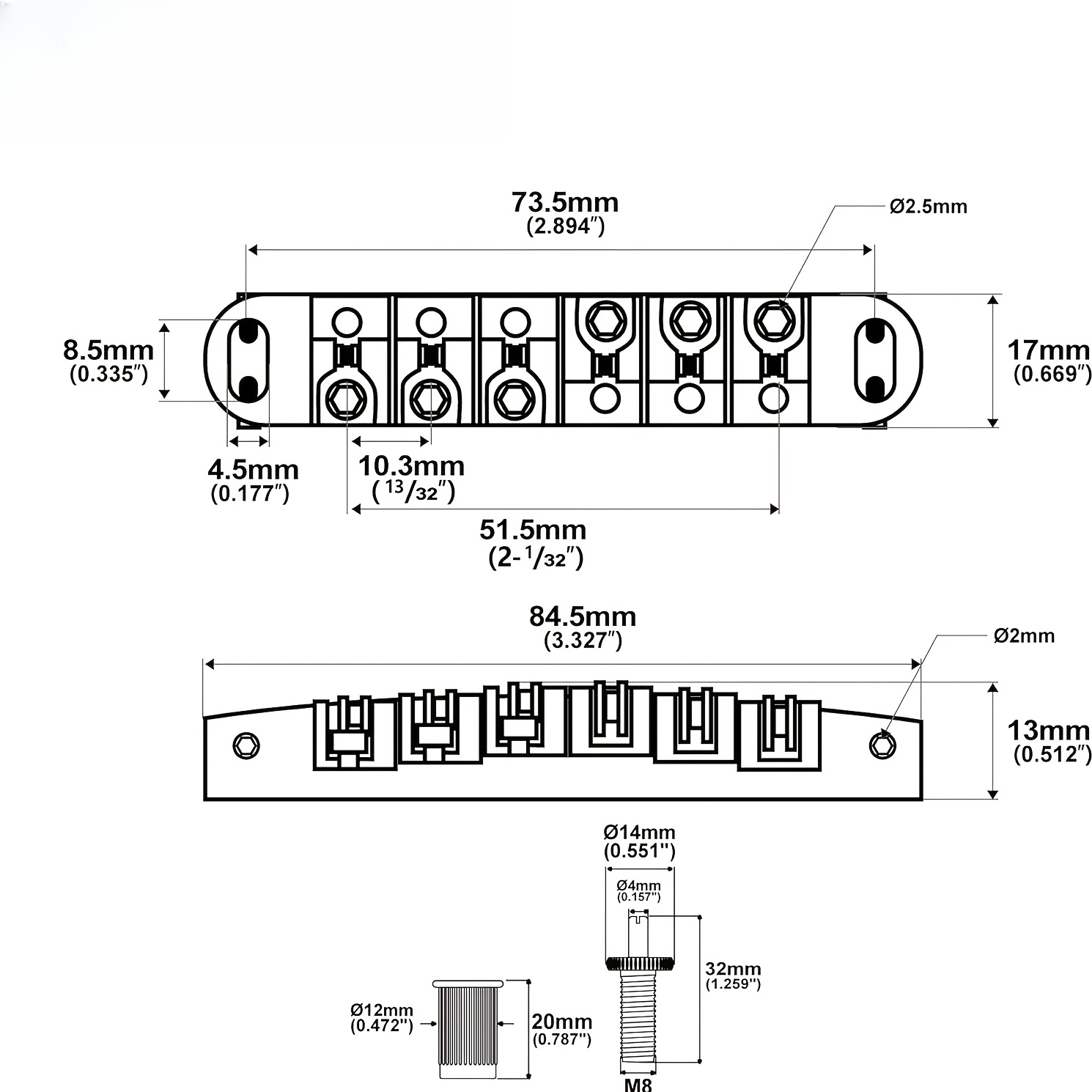 Epiphone Les Paul SG Style Guitar Locking Roller Bridge - Tune-O-Matic Tremolo System with Locking Mechanism, Heavy-Duty Staggered Design, 51.5mm Replacement Bridge for SG-335/Les Paul Guitars (Compatible with Epiphone Models