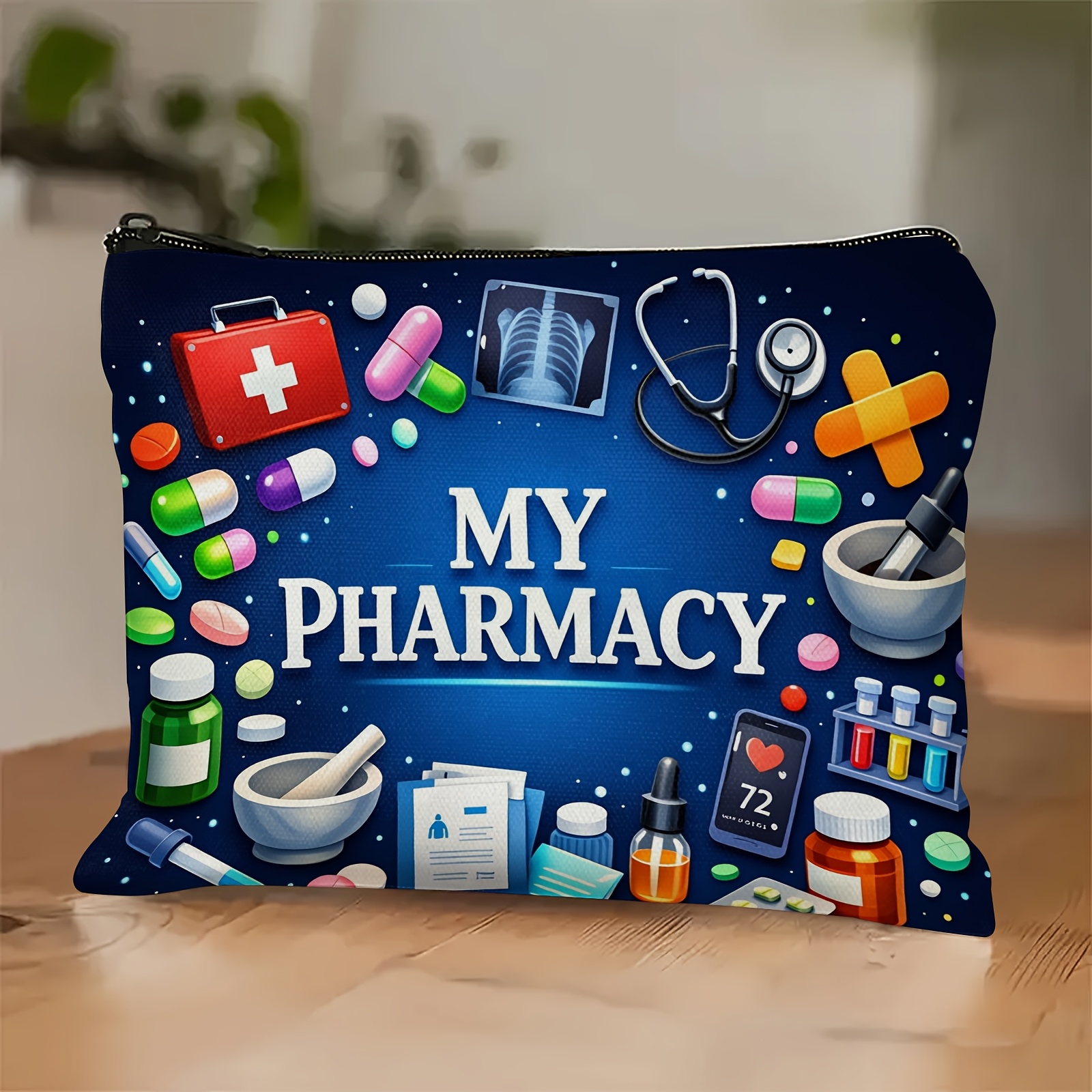 E-shop Diese einzigartige trendige Kosmetiktasche mit Apotheken-Aufdruck verfügt über einen Reißverschluss kann , Toilettenartikel, , Medikamente,