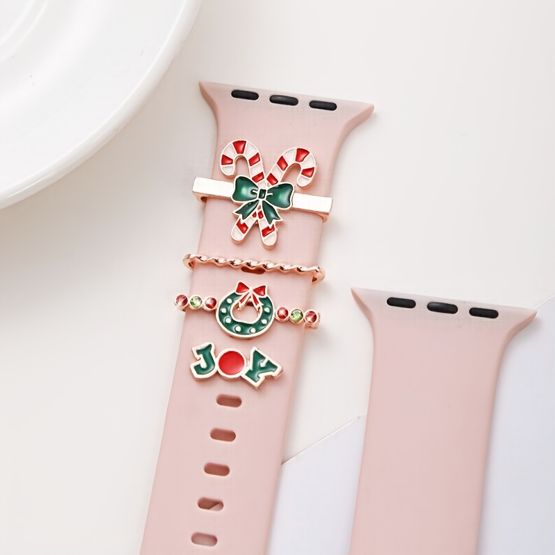TEMU A Set Of 4 Christmas Watch Band Decoration Rings, Made Of Alloy, Decorated In Of Christmas Crutches Or Christmas Wreaths, Suitable For /huawei/
