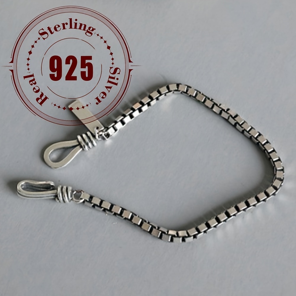 TEMU 925 Sterling Silver Retro Box-shaped Bracelet With Cross Clasp - Suitable For Daily And Party Wear, Ideal Birthday And Anniversary Gift For