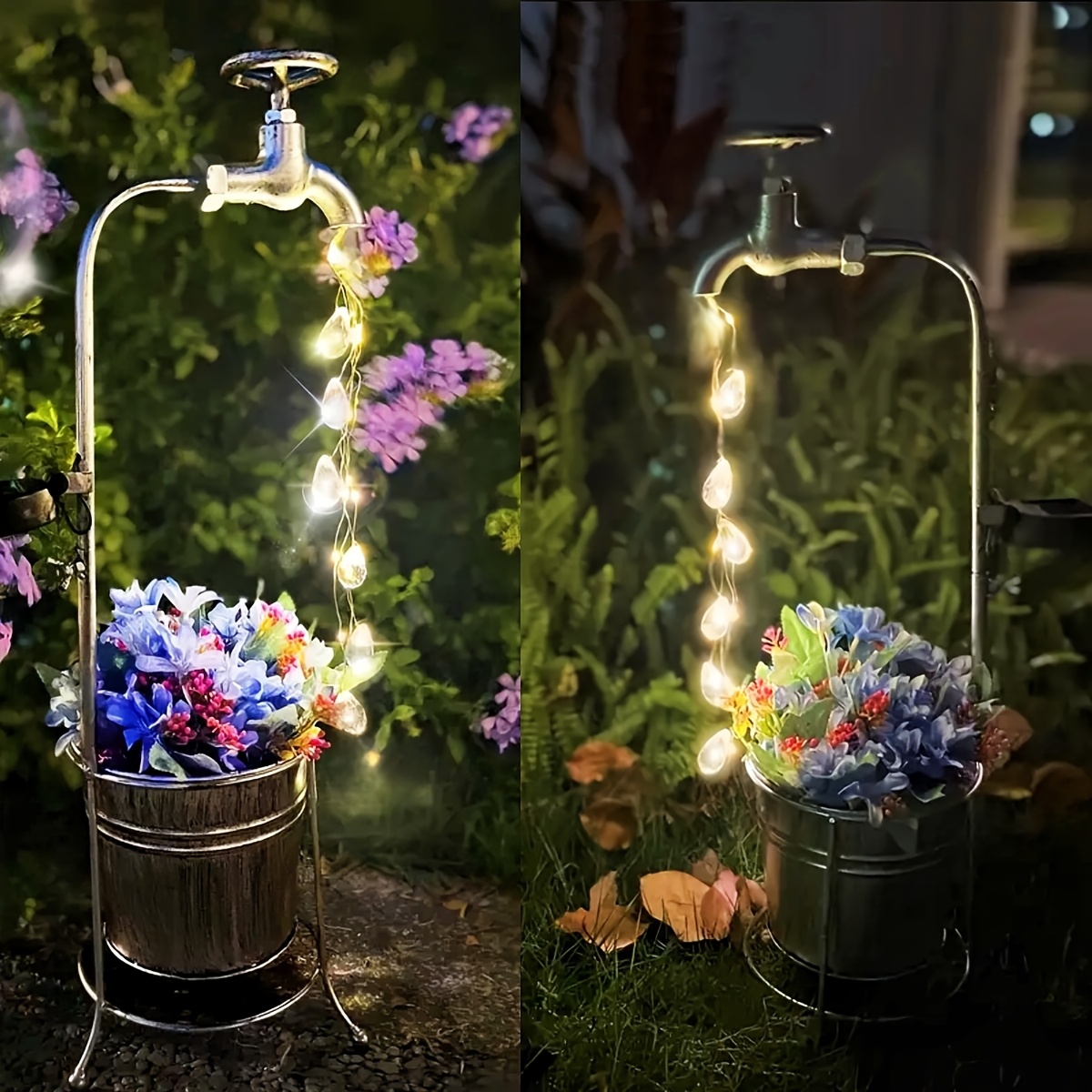 *. Solarleuchten für den Außenbereich, Solarbetriebene Garten-Deko, Solar Wasserspender Landschaftsleuchten Solar Wasserfallleuchten, Metallleuchten für den Außenbereich mit Blumentopf für Terrasse,