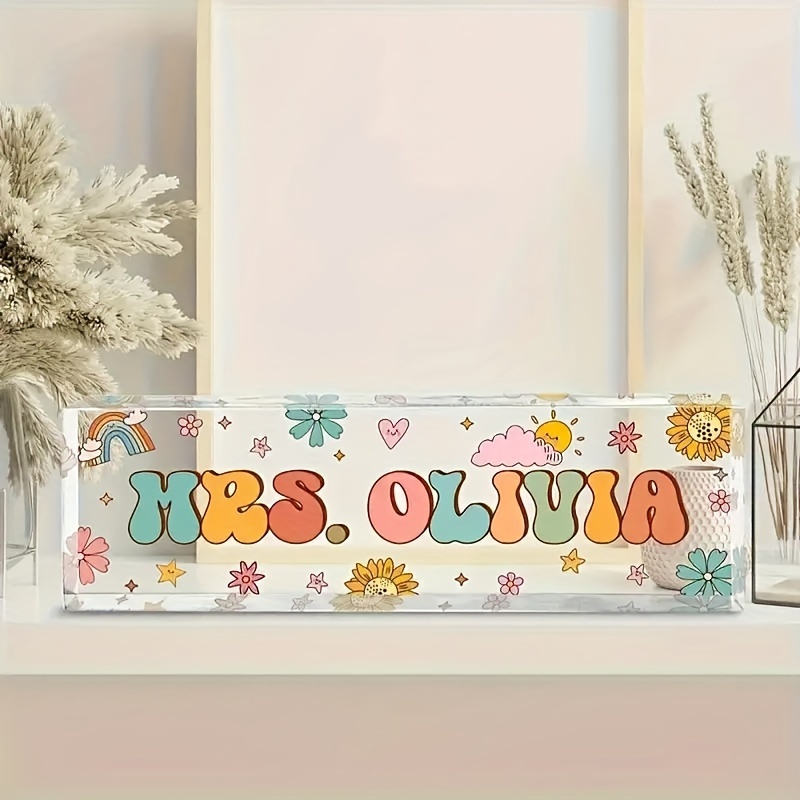 

Acrylic Desk Nameplate, Personalized Teacher/owner/employee/nurse Sign, Floral Themed, , Desk Mounted, Elegant Style, Perfect Thank You Gift, Letters, Home & Kitchen Decor