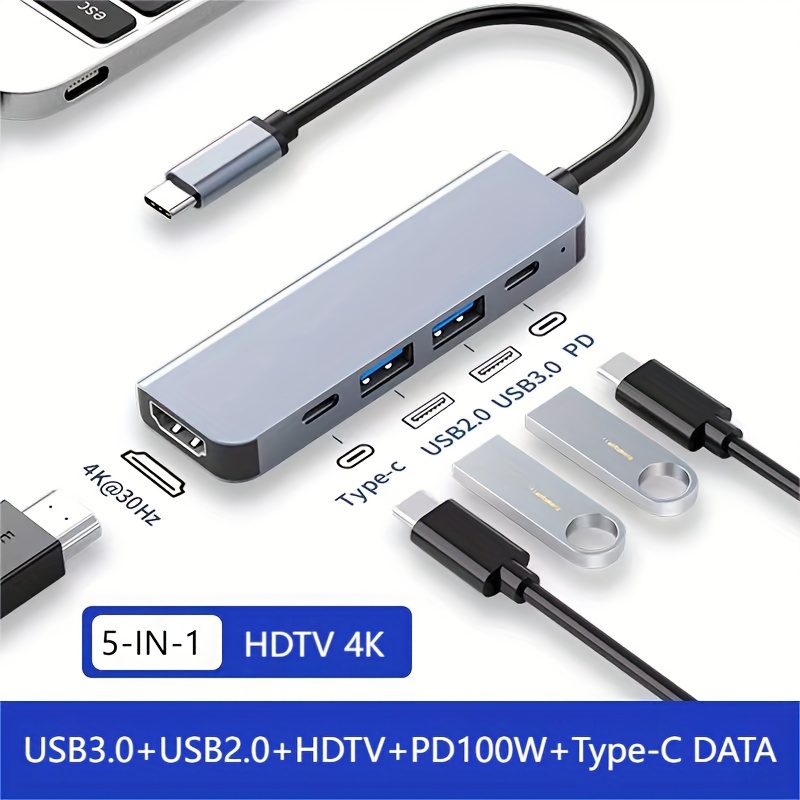 

5-in-1 , 4k Hdtv, High-speed Usb, 100w Pd, Enhance Your Device's Connectivity Multiport Adapter, Data Transfer & High-definition Viewing - Compatible With Macbook, Samsung, Hp & More