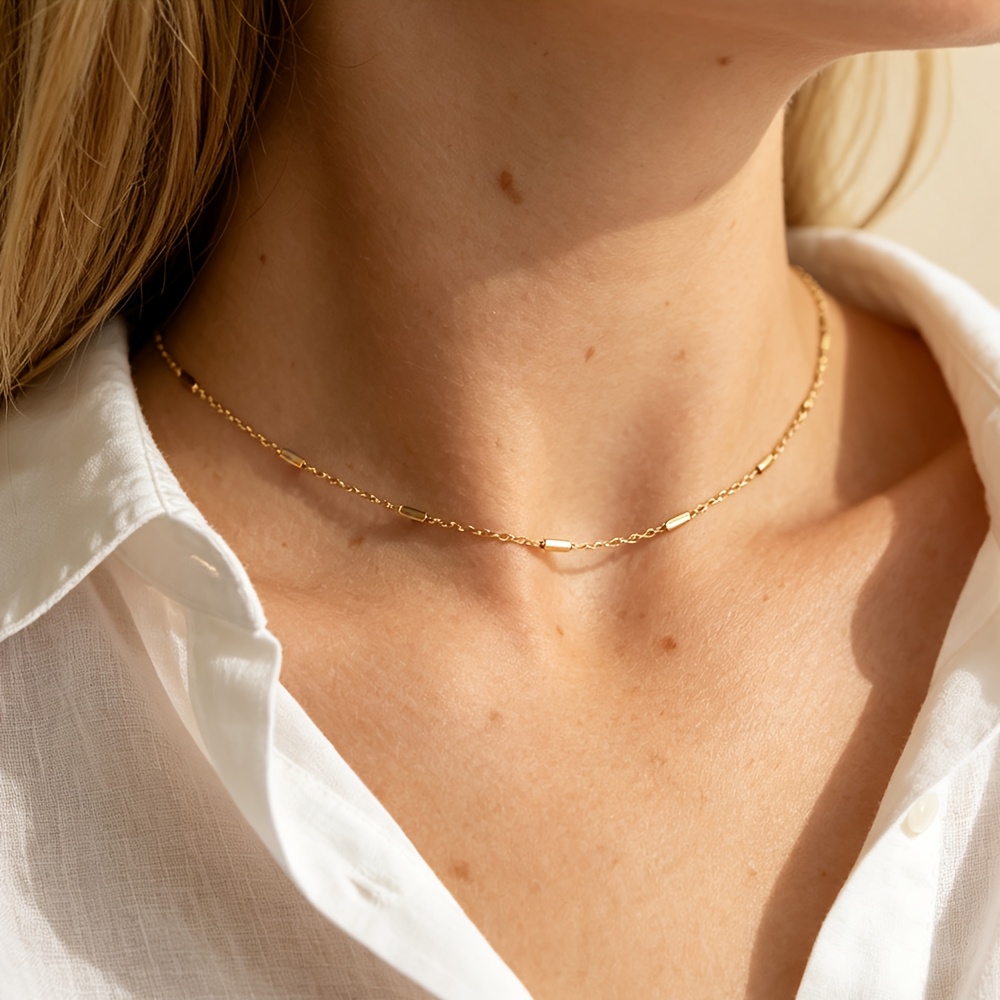 TEMU Minimalist Necklace • 18k Gold Plated Stainless Steel Necklace • Delicate Women's Choker • 304 Stainless Steel Waterproof Chain • Suitable As A