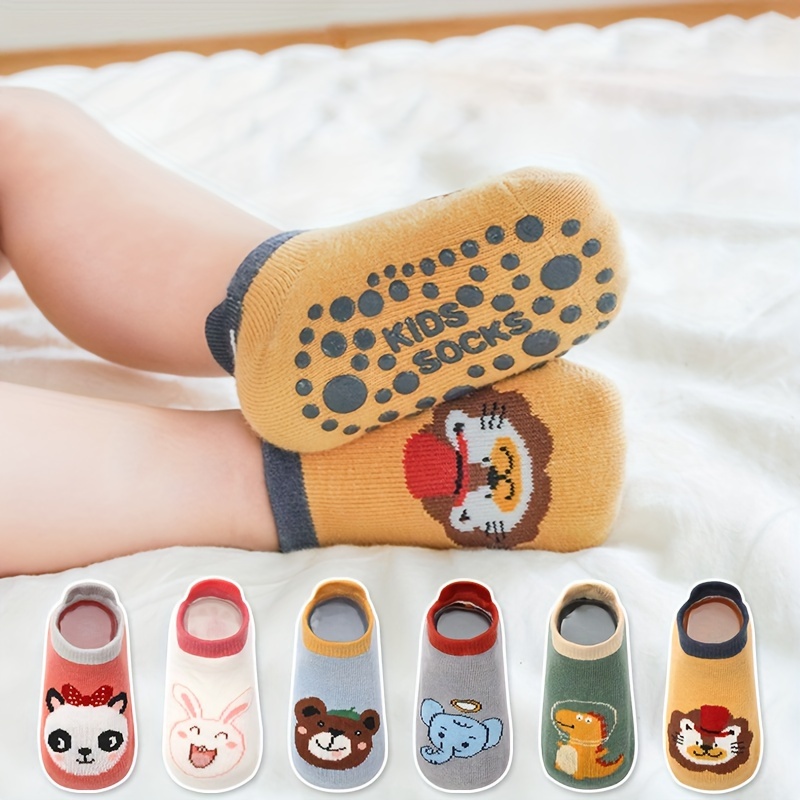 

6 Pairs Toddler's Novelty Cute Floor Socks, Anti-skid Cotton Socks With Dot Glue, Boys Girls Kids Socks For All Seasons Wearing