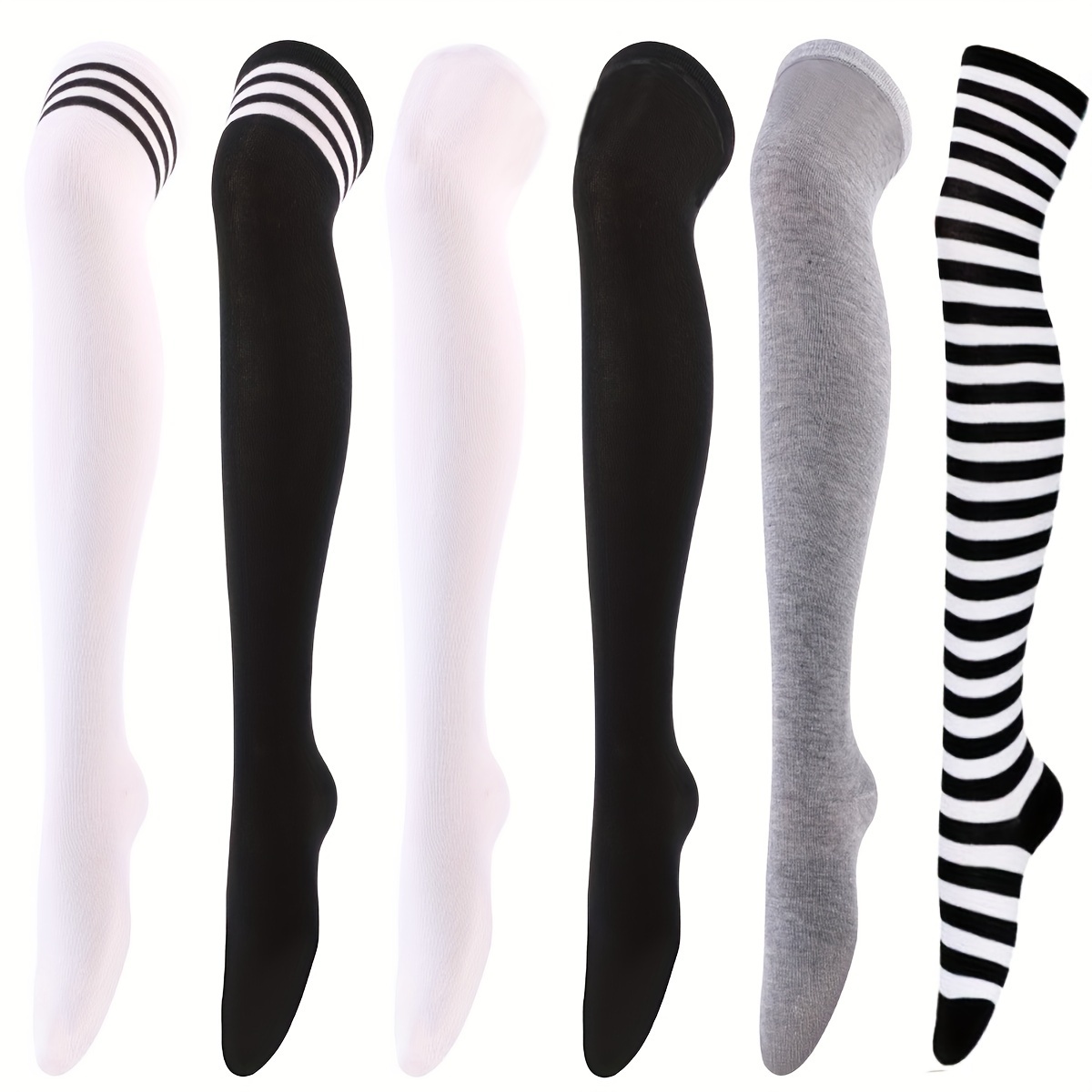 TEMU 3 Pairs/6 Pairs Pack Women's Over-the-knee Socks Solid Color Thigh High Socks