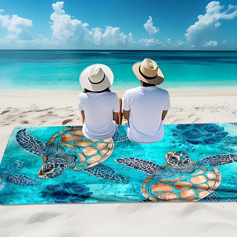 Sea Turtle Print Beach Towel Ultra Soft Quick Dry Microfiber_voghion.com