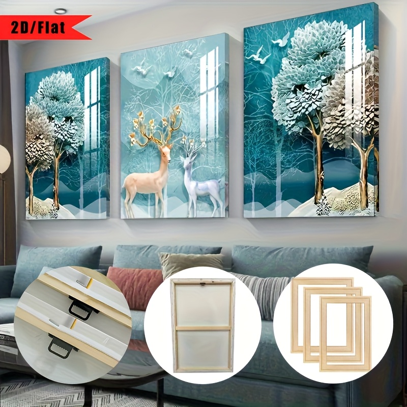 TEMU 2d Flat, 2d/flat, 3pcs, Framed. The Deer Stopped In And Back. It Has Eternal Companionship. Modern Stylish Canvas Print Decorative Wall Art.
