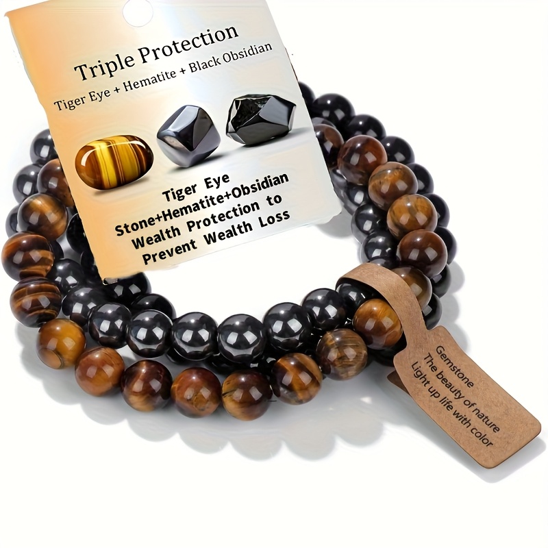 E-shop 3er-Set Damen Naturstein Armband 8mm Natursteinperlen Elastisches Handgelenkband Tigeraug Schmuck Geschenk, um zu , der nie verblassen wird