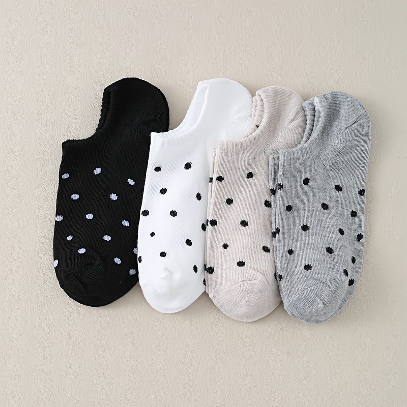 

4 Pairs Polka Dot Socks, Simple & Breathable Low Cut Invisible Socks, Women's Stockings & Hosiery