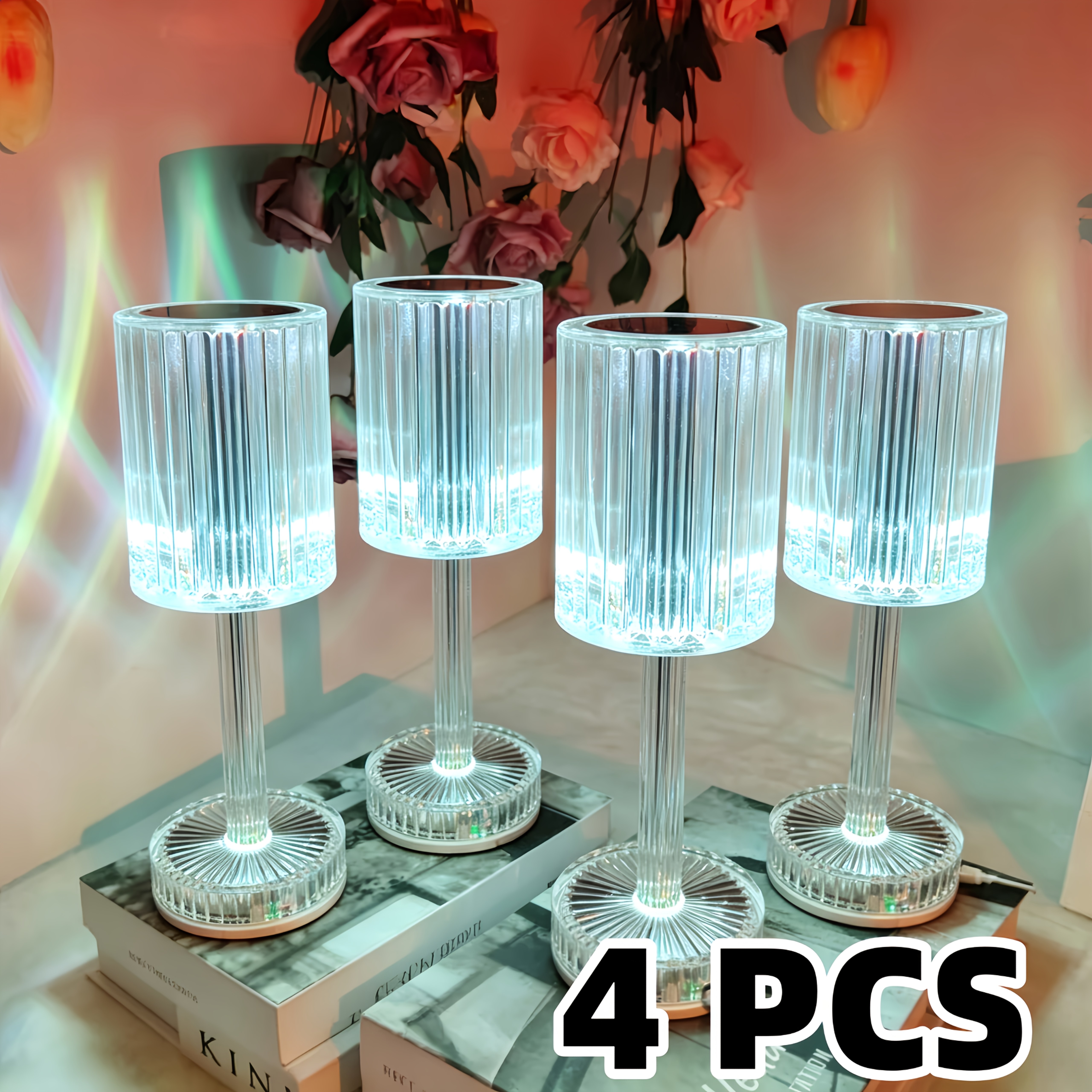 TEMU 4pcs Acrylic Table Lamps, 16-color Rgb Ambient Decorative Small Lamps, Romantic Gift Box For Atmosphere Decoration, Rechargeable/long Touch To