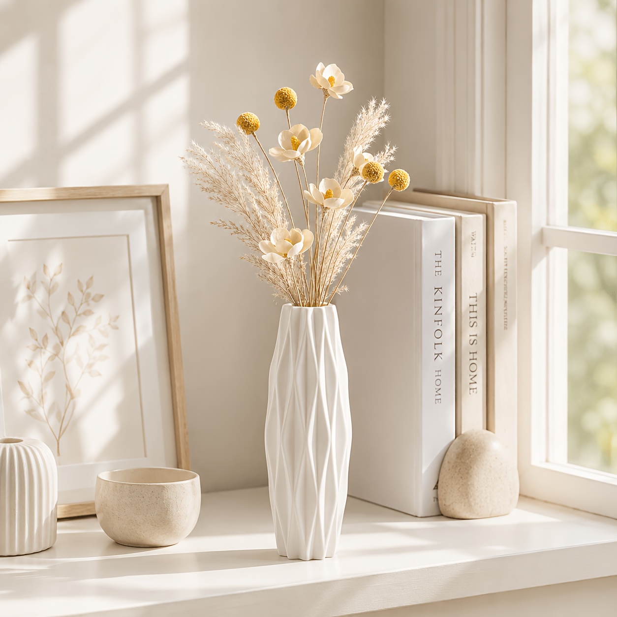 TEMU 1pc Nordic Style Plastic Flower Vase, Lightweight -resistant Decorative Vase Ornament, Minimalist-style Desktop Vase For Real And Artificial