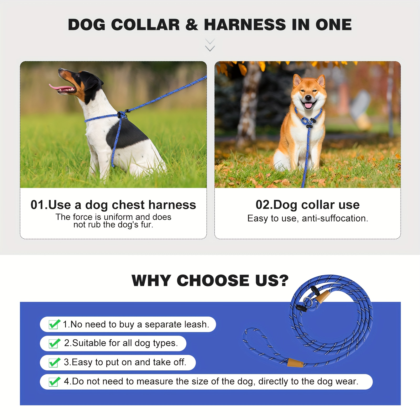 Lynxking No Pull Rope Dog Harness with Reflective Leash