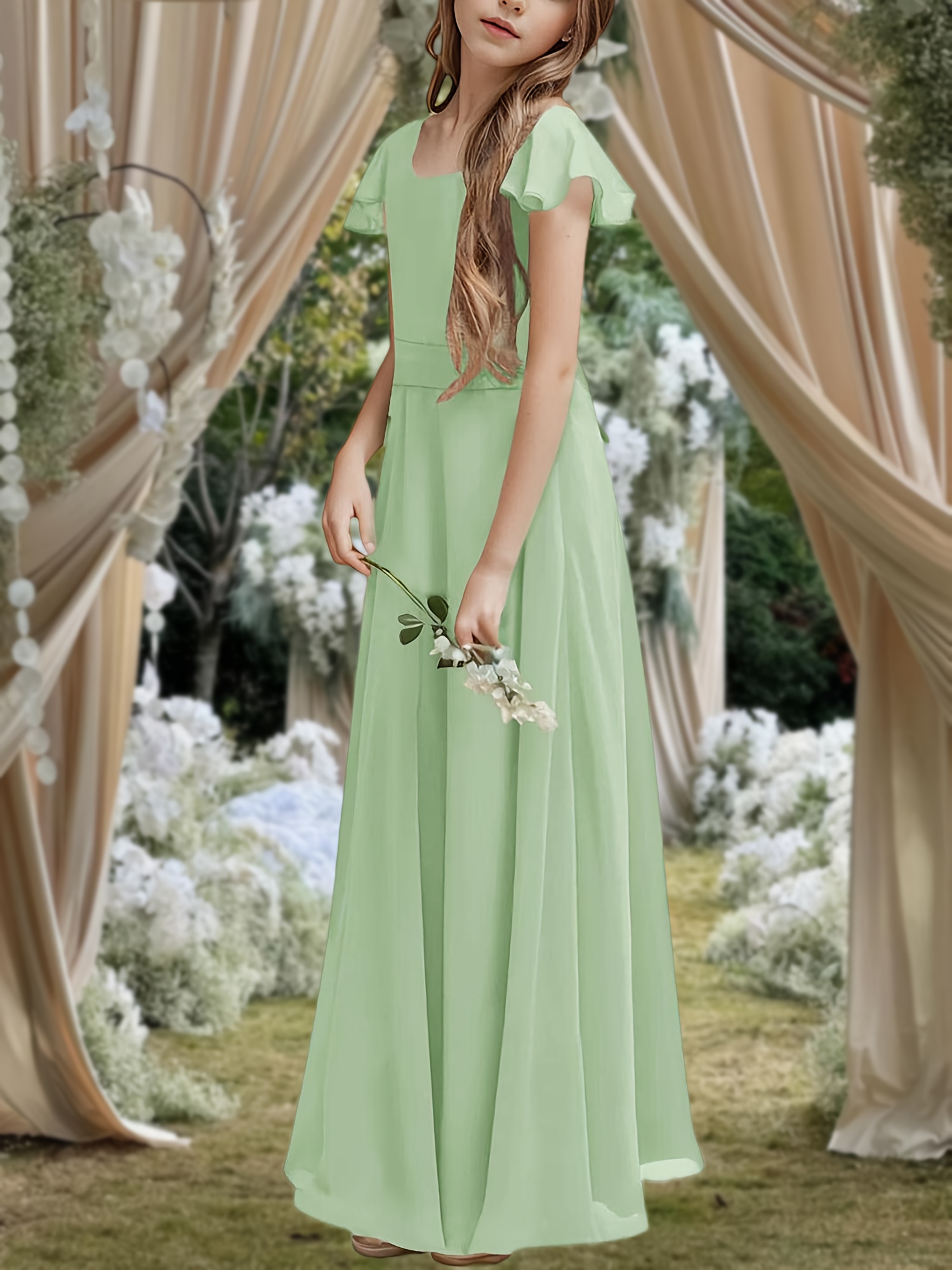 junior girls formal dresses Pink High Low Junior Bridesmaid Dresses,Chiffon Girls Formal Dress,JB00050, J10 / Grape main image 1