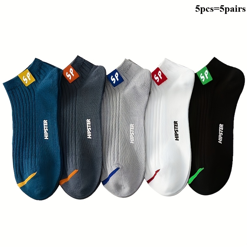 Image of 5 Pairs Of Fashionable, Breathable, Casual, Soft And Comfortable Short Socks For Men, Summer Boat Socks