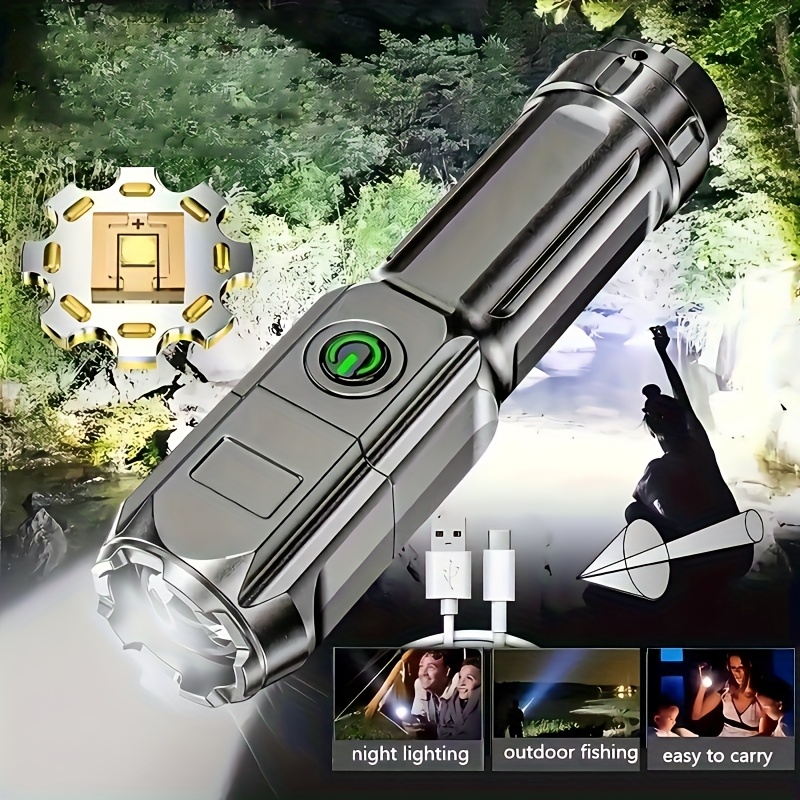 1 buc Lanternă de Mână Super Luminoasă USB Reîncărcabilă, Ideală pentru Camping, Drumeții și Hiking, Clasificare IPX4