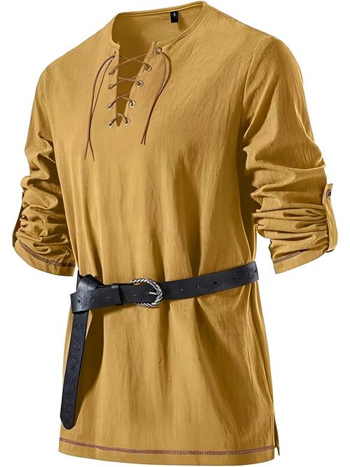 mens medieval retro tie up long sleeve top renaissance mens loose shirt halloween cosplay stage performance outfit european retro ethnic style casual pullover