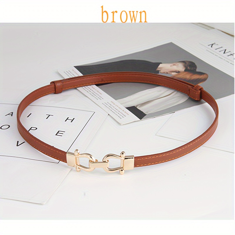 Women's Adjustable Waist Belt PU Leather Golden Square Buckle Casual Accessory