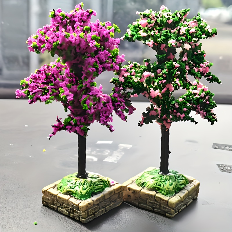 

2pcs Miniature Artificial Flower Trees, Plastic Car Interior Ornaments, Home Decor Accents, Perfect Gift For