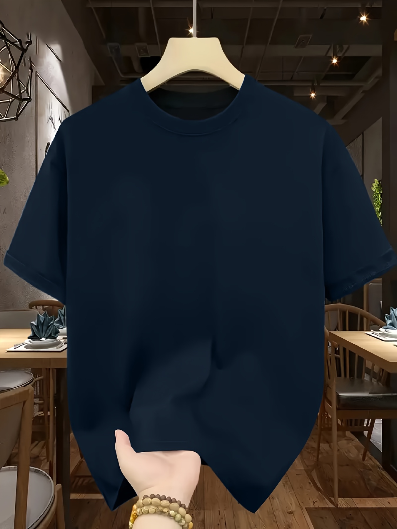 mens pure cotton solid color short sleeved t shirt soft and   wear triple needle stitching  
