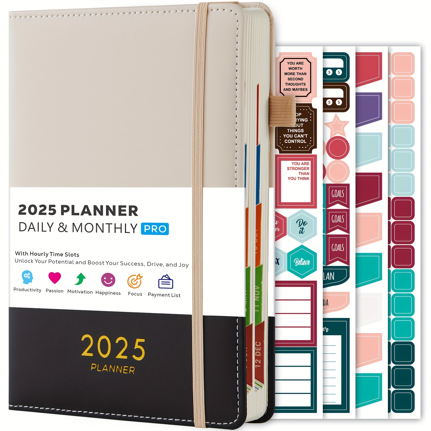 

2025 Daily And Monthly Planner, 2025 - December 2025, Daily Calendar Planner And , Leather Cover Daily And Monthly Planner With Monthly Labels, 4 Planner Stickers, Inner Pocket