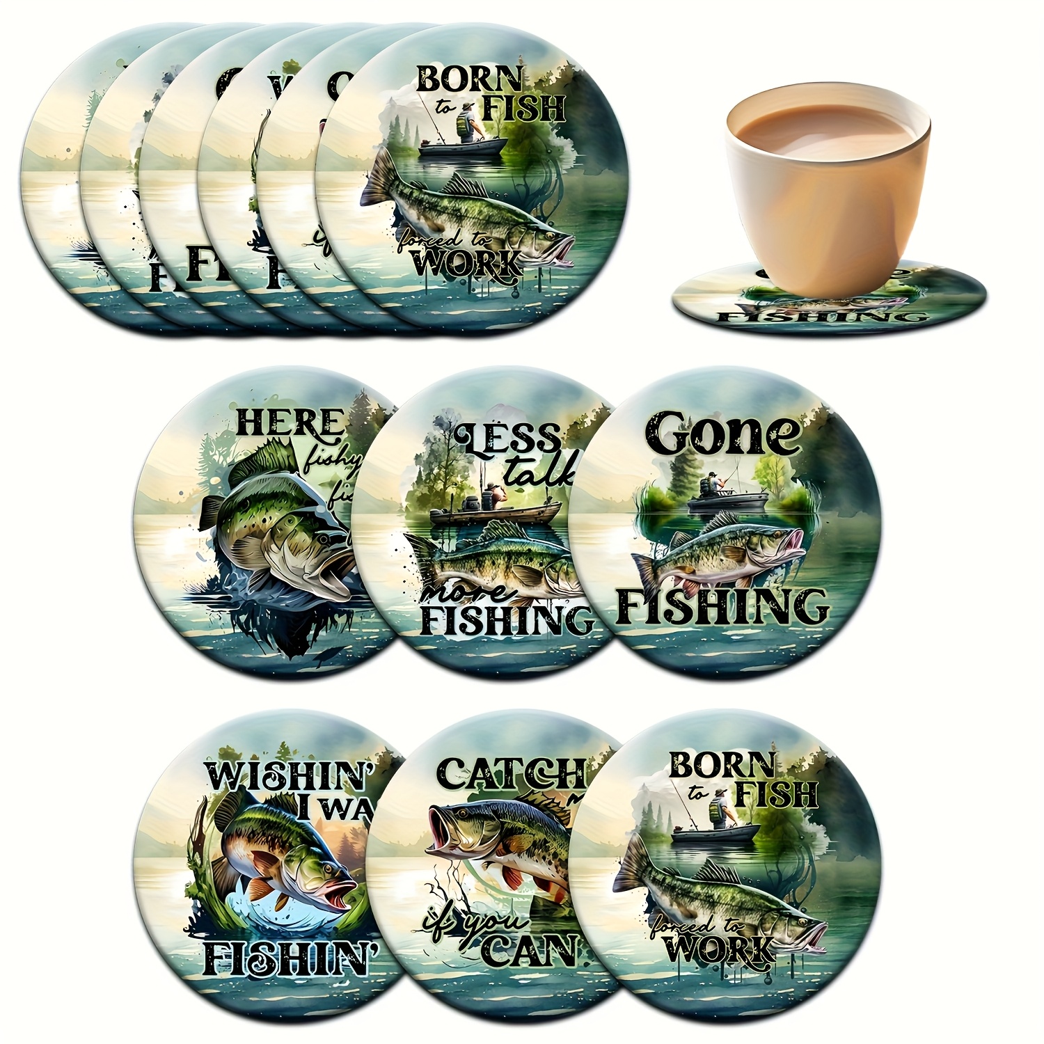 TEMU A Set Of Wooden Coasters With A Casual Fishing Theme, Made From Heat-resistant Wood, Making It An Ideal Gift For Teacher's Day And Thanksgiving.
