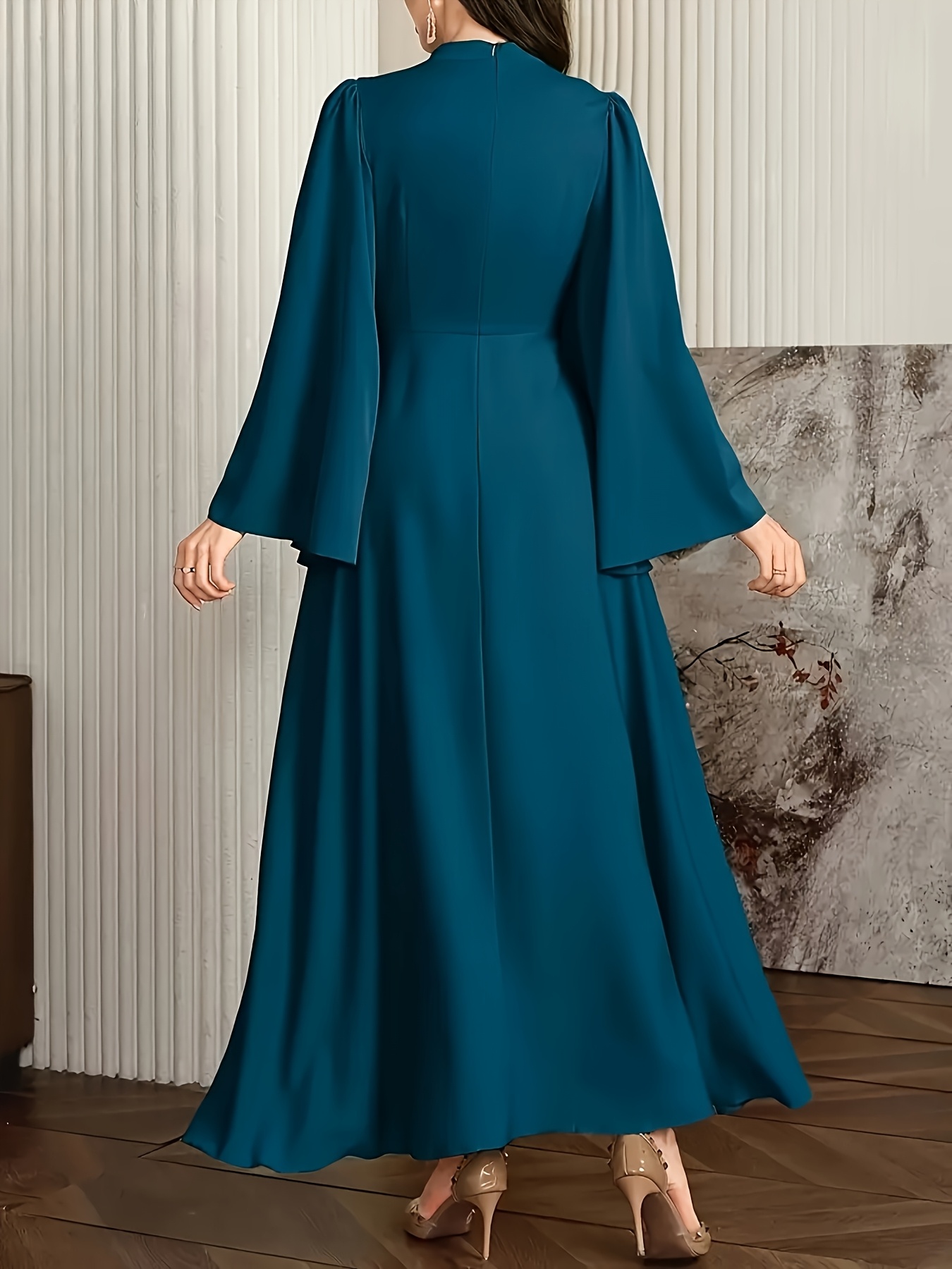 muslim womens evening dress flared sleeves stand collar side - Temu Kuwait