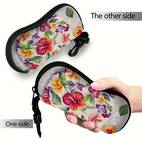 1pc tropical floral glasses case with secure zipper closure scratch resistant synthetic rubber frame protector vibrant hibiscus print unisex eyewear organizer pouch for accessories for women men
