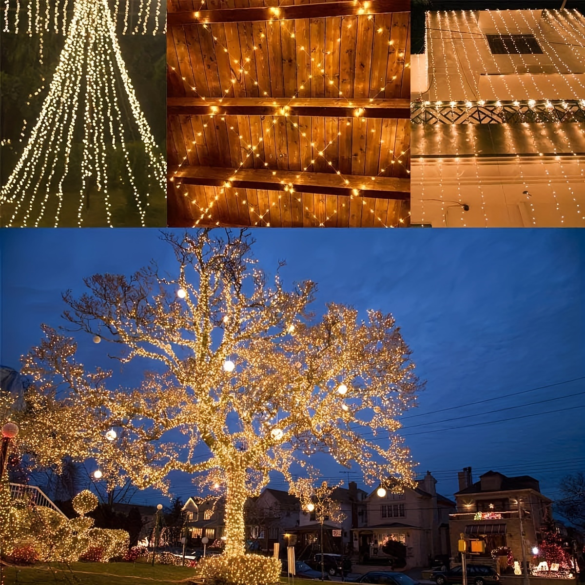 Solar String Lights - 8-Mode Outdoor Solar-Powered Christmas Tree Lights with Built-in Battery, Remote Control & Light Sensor, Durable Plastic, Courtyard, House Party, Wedding, Halloween & Christmas Decorations, Solar Christmas Lights