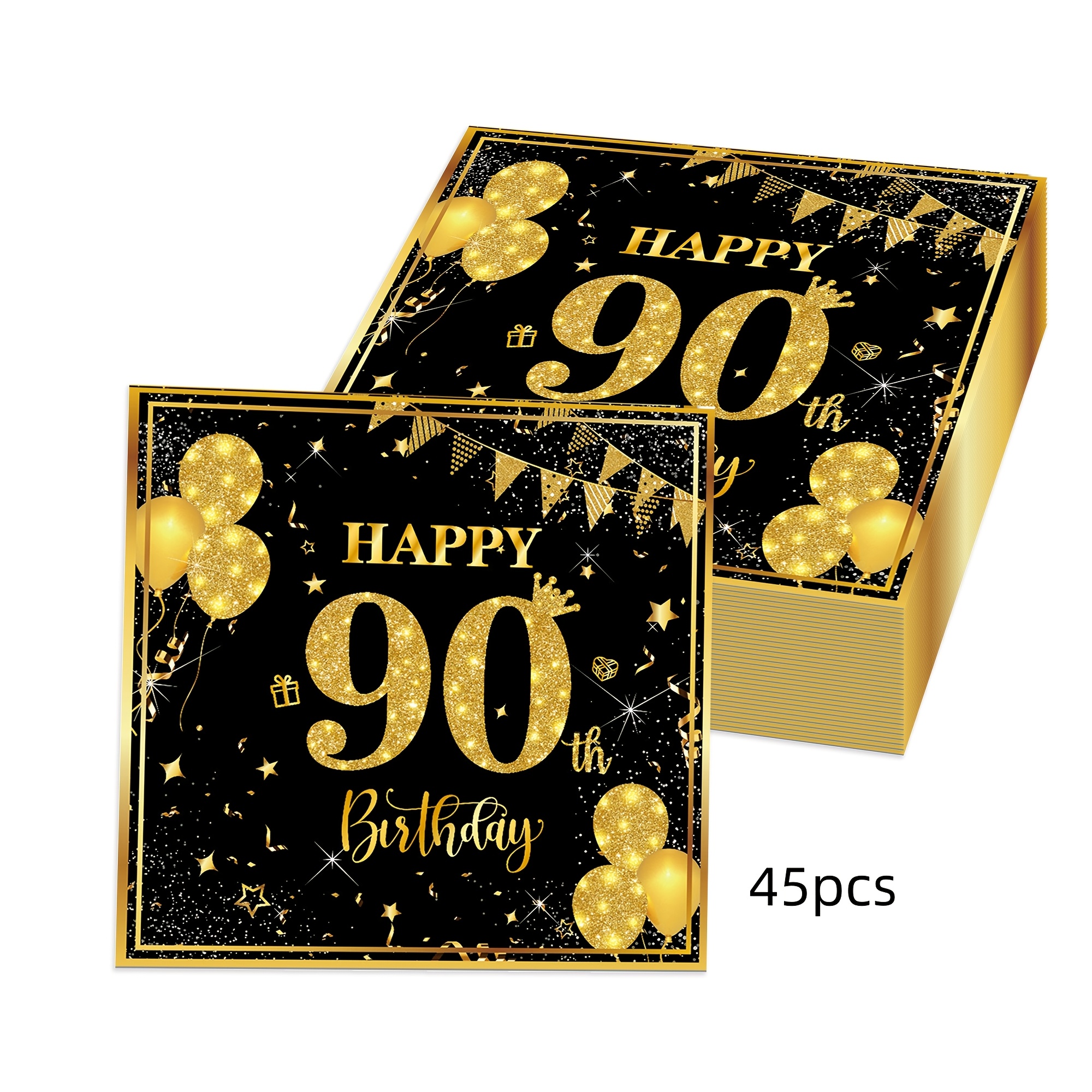 TEMU 45pcs Of Black And Golden Two-layer Cocktail Napkins, Celebrating A 90th Birthday, Disposable Paper Napkins For A 90th Birthday Party, Suitable
