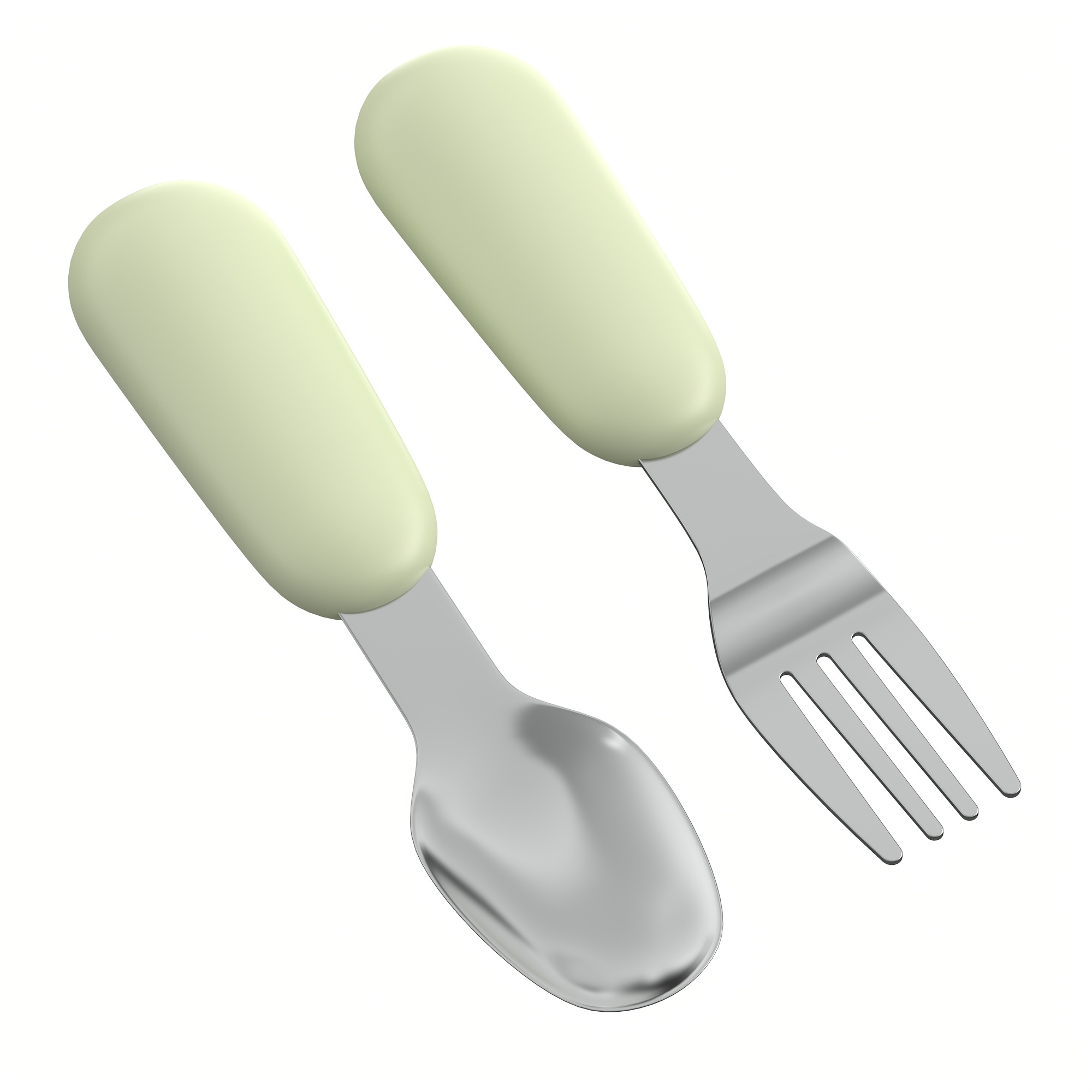 Set of 2 Stainless Steel Baby Forks and Spoons with Silicone Handles for Easy Gripping, Dishwasher Safe