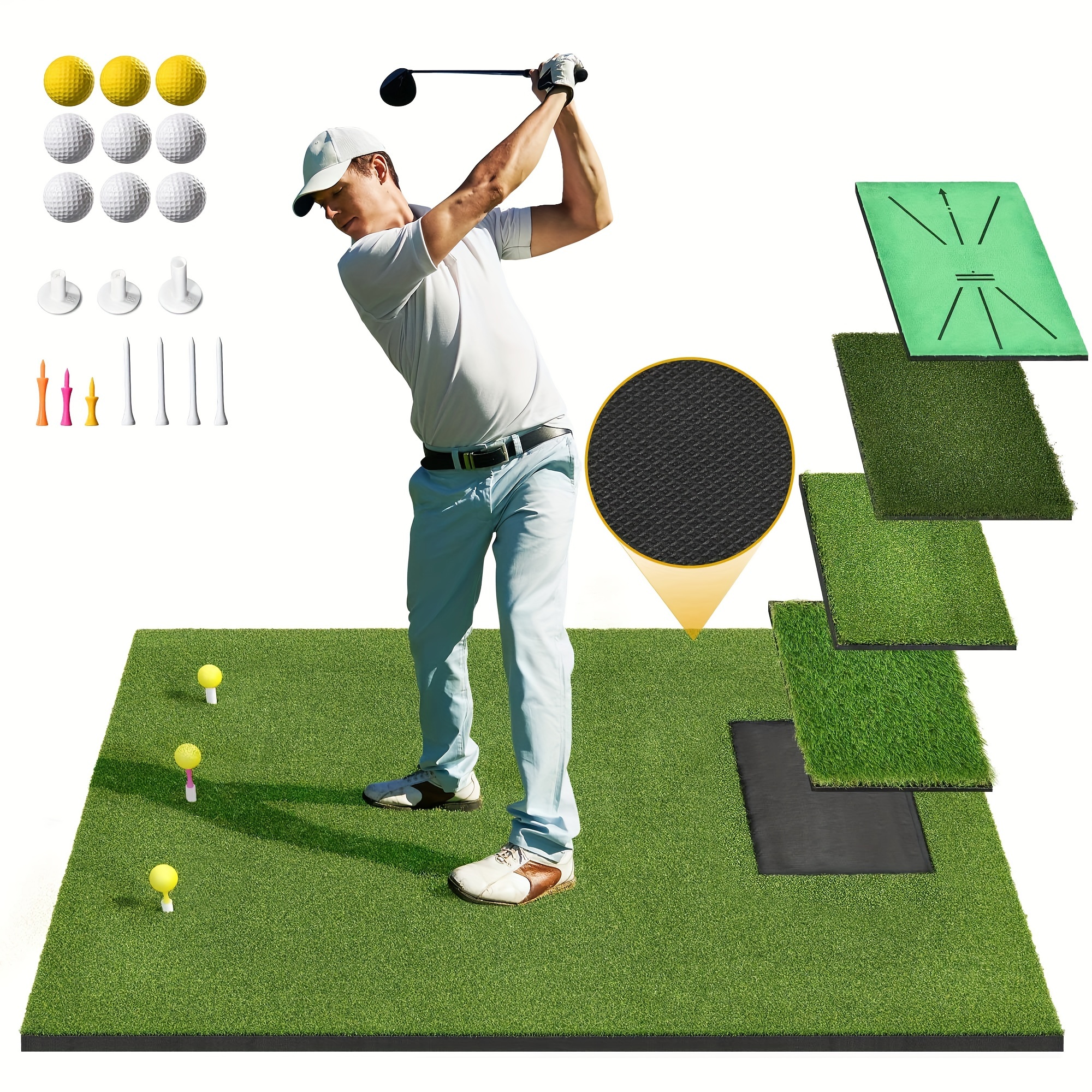 

Naturehavenshop Golf Hitting Mat 5×4ft Golf Mat 4 Interchangeable Inserts 21mm/26mm Golf Bottom Golf For