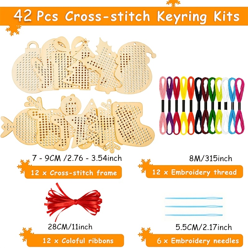 Image of 42pcs Wooden Christmas Cross- Kit, Handmade Craft Christmas Tree Ornament Decoration Painting (random Colors)