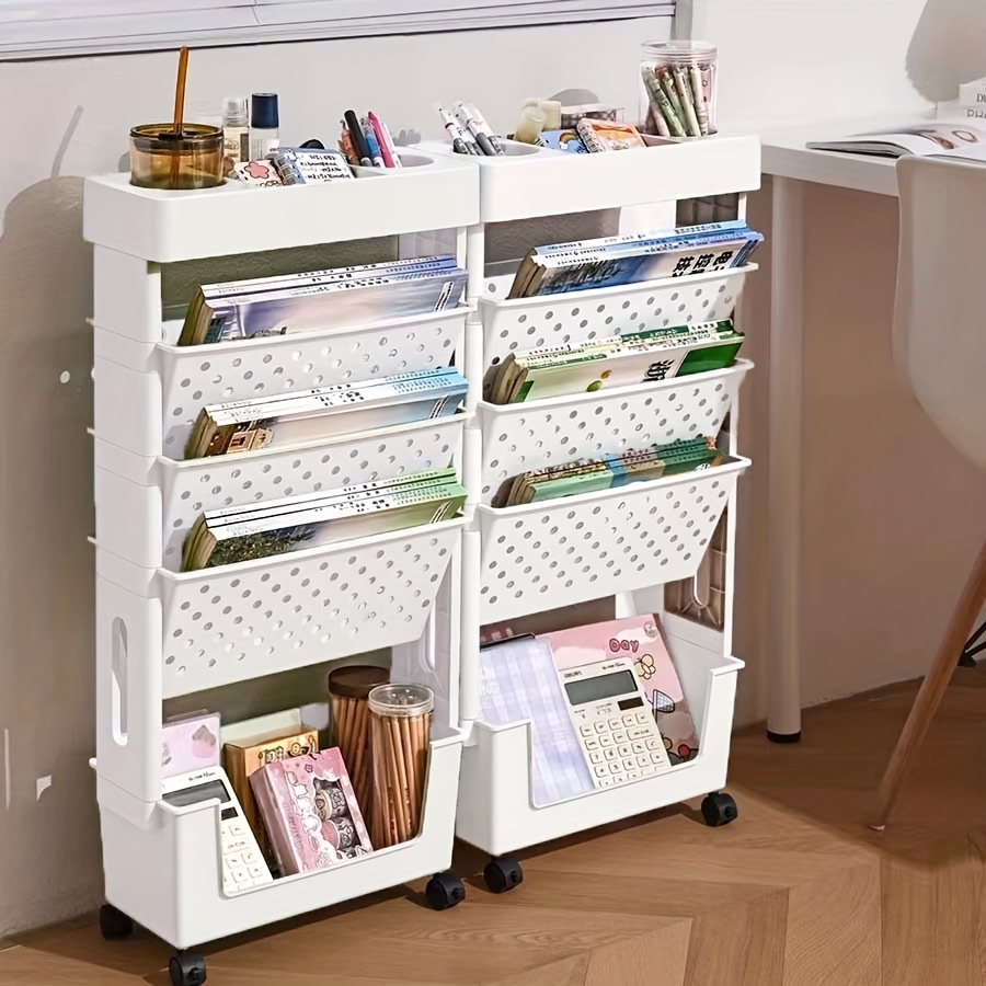 1   de estantería móvil de 5 niveles, organizador de almacenamiento de pvc para  ,   y hogar, estantería para documentos y revistas, organizador de escritorio para suministros de  , carrito de almacenamiento de   y libros Detalles del producto 2