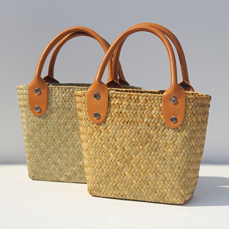 

Sac Fourre-Tout en Paille Tissée pour Femmes, Design Artisanal, Sac de Plage Portable et Élégant pour les Vacances