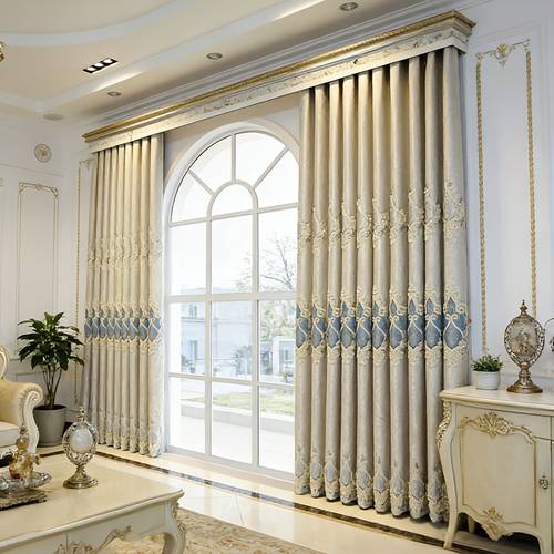 luxury european embroidered curtains 2 panels jacquard blackout curtains for living room bedroom