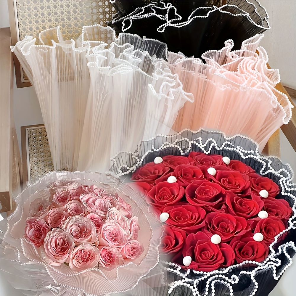 E-shop 3er-Set Elegantes Rosenstrauß-Geschenkpapier mit Perlen- und Spitzenakzenten - Schmetterlingsmotiv, 4 Größen für Valentinstag, Geburtstage,