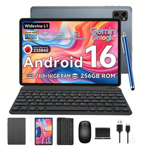 imagen del artículo pantalla hd de 10.1 pulgadas, tableta t20 nueva 2025, pantalla ips de 1280x800, cpu -core de rendimiento, 24gb de ( de 8gb+16gb), 256gb de rom + soporte de de 2tb, cámaras duales de 8mp+5mp, batería de larga duración de 5000mah, compatible