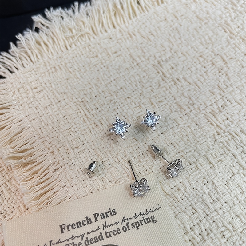 S925 Sterling Silvery Sparkling Star Stud Earrings