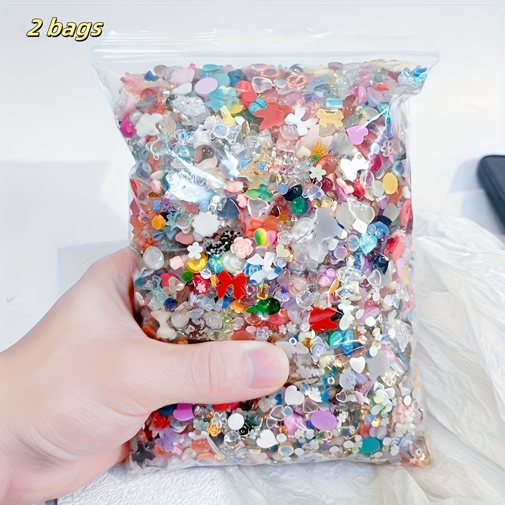 TEMU 2 Bags Of 3d Resin For Nail Decorations (about 480-598 Items) Featuring Assorted Color Heart-shaped Flower Bows With Rhinestones, Suitable For Nail Art Applications