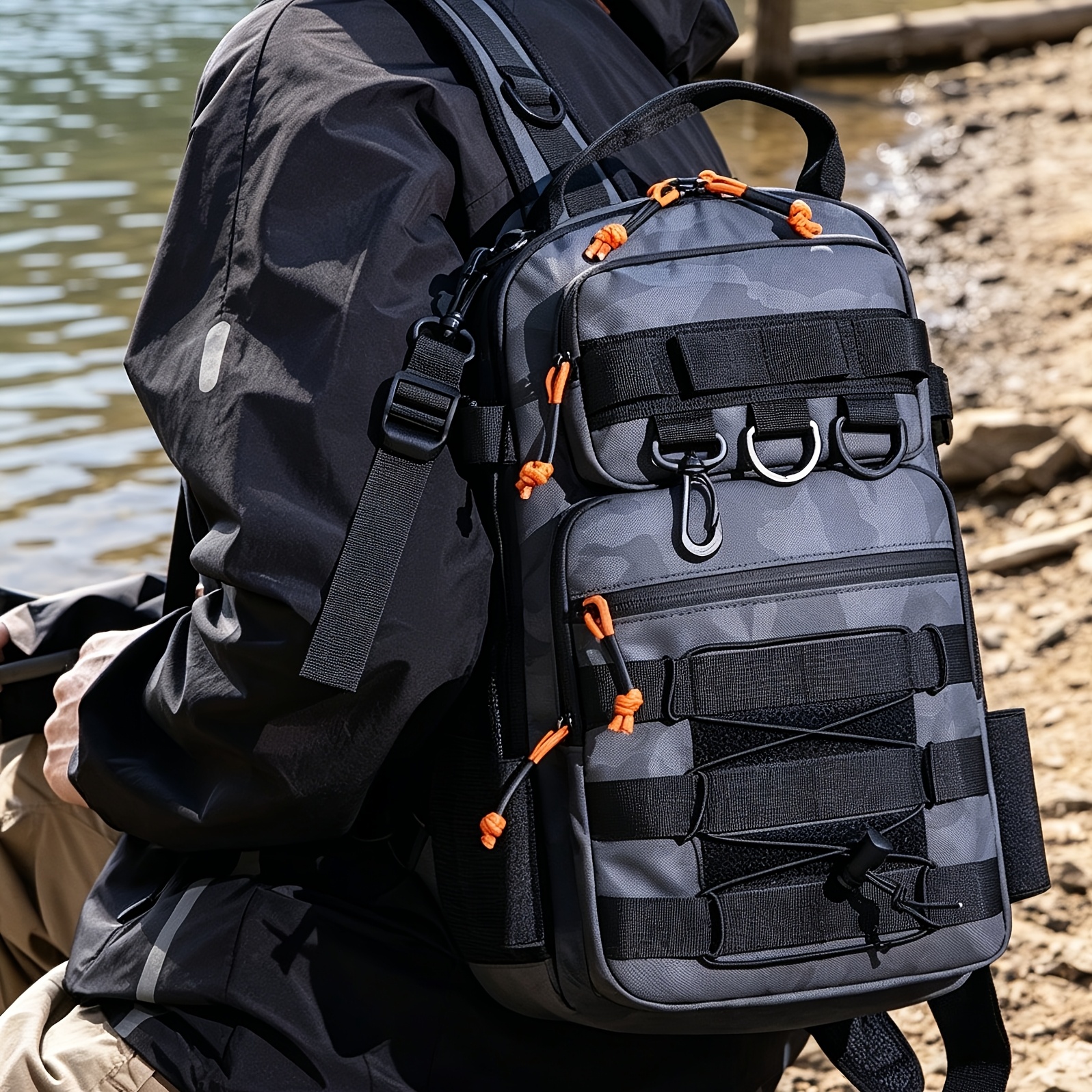 Men's Camouflage Crossbody Fishing Backpack, Outdoor Functional Bag