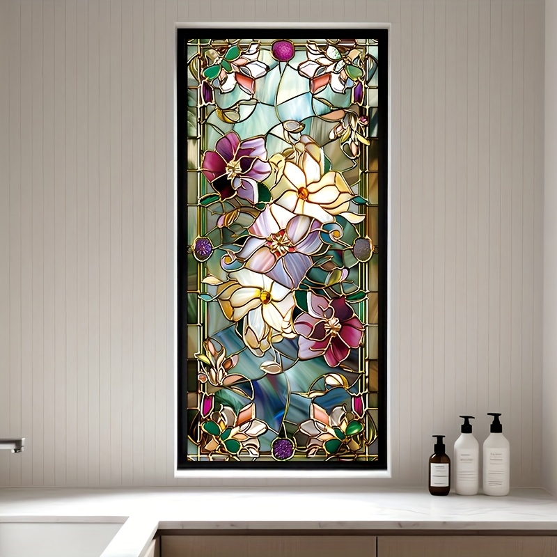 1 Large-sized Glass Decorative Film - A Removable Pvc Self-adhesive Decorative Film With Beautiful Floral Patterns, Suitable For Homes, Bathrooms And Doors - No Glue Required, (17.7x39.4cm / 45x100cm)