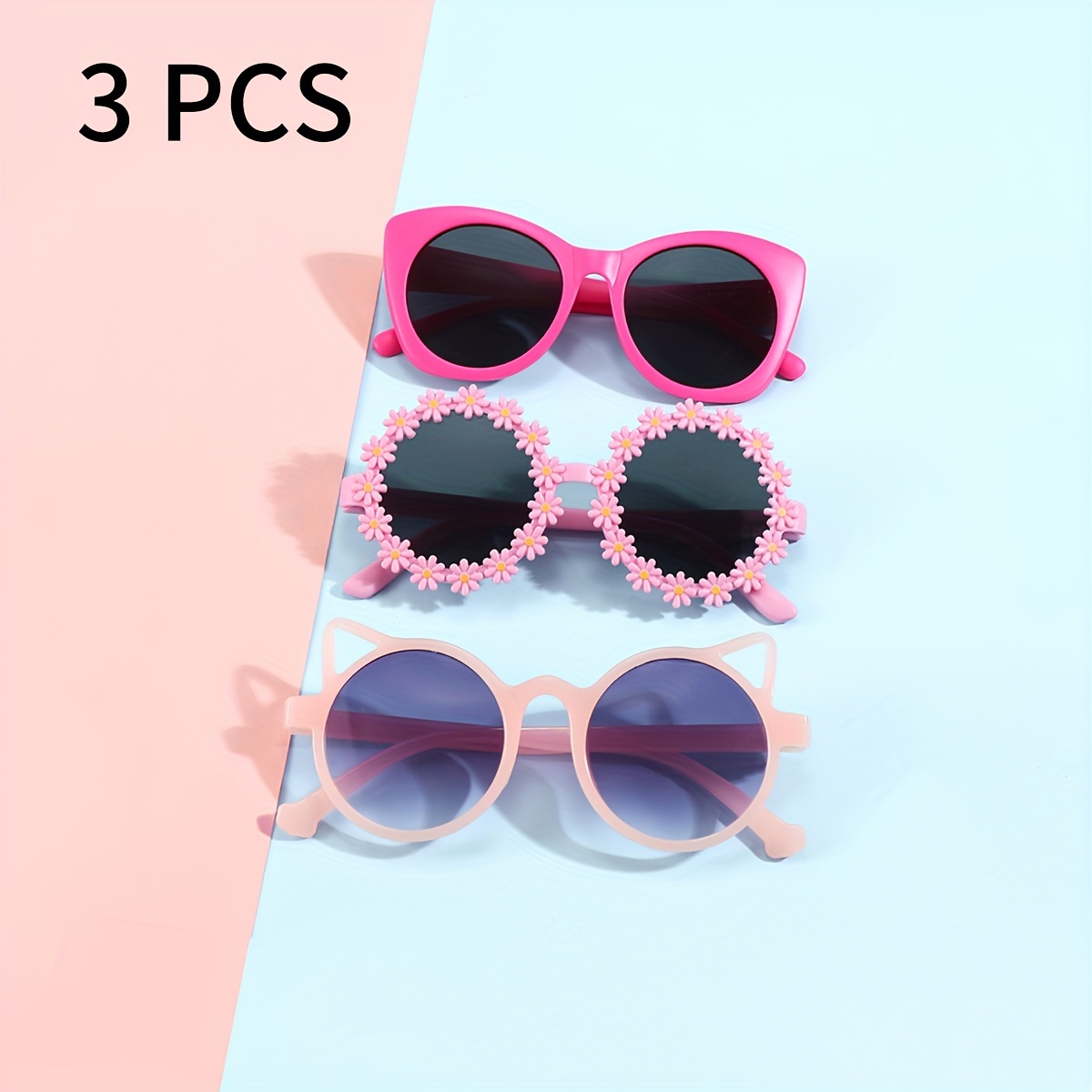 TEMU 3- Combination - A Of Fashionable Styles, Cat-eye Frame, Frame, Cat-ear Frame, Bright , Suitable For Parties And , Suitable For Boys And Girls